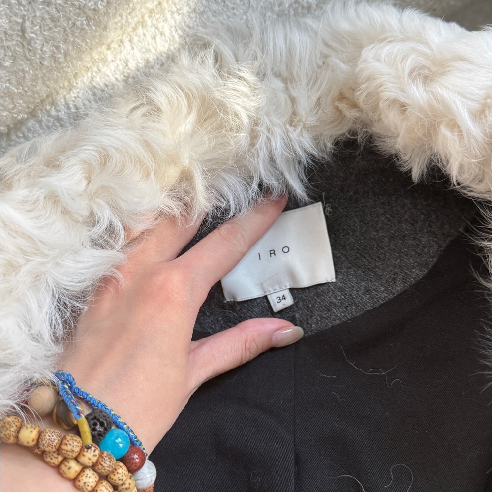 IRO Charcoal Jacket with Cream Faux Fur Collar NWOT - Picture 5 of 8